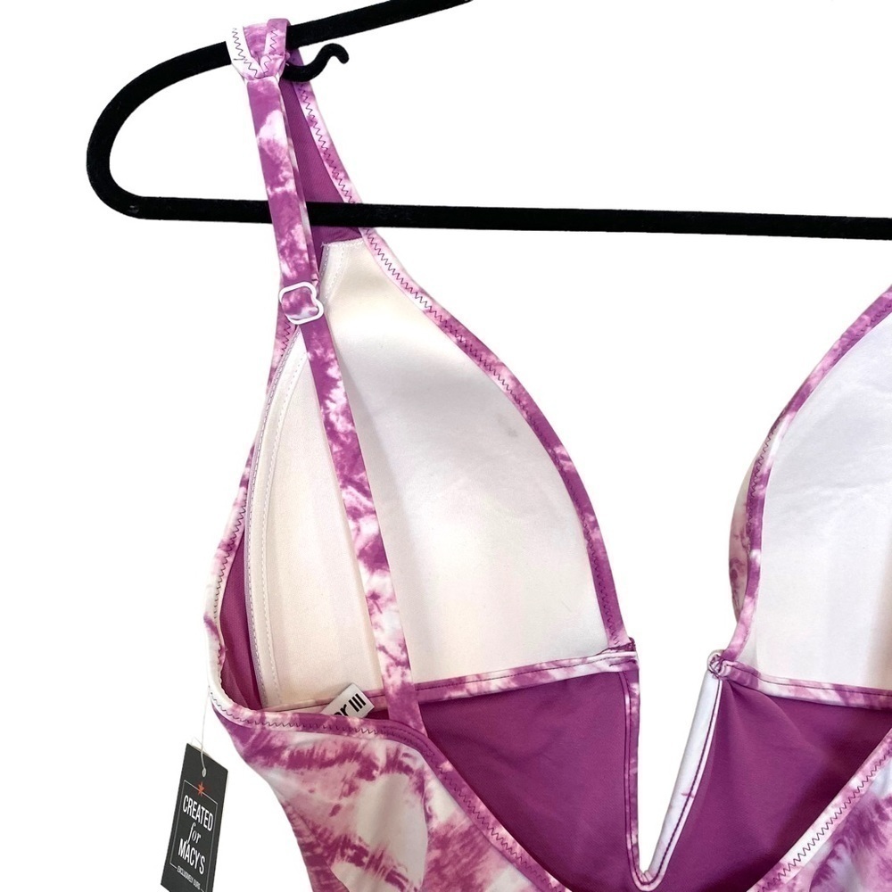 BAR III Summer Stripes Plunge Tie Dye One-Piece Swimsuit - Picture 7 of 11